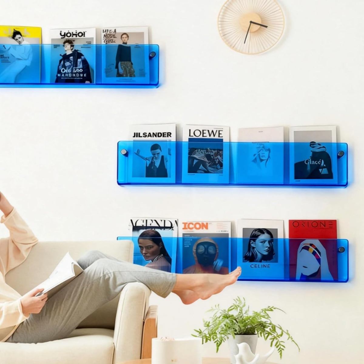 ROYALITA 2-Pack Acrylic Magazine Holder Brochure Holder, Blue 36 Inch | Record Magazine Rack, Fashion Floating