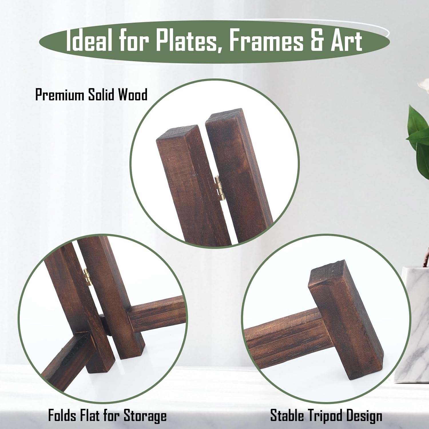 Plate Stands for Display Wooden Folding Plate Holders Rustic Solid Wood Easel / 7 Inch / Set of 3