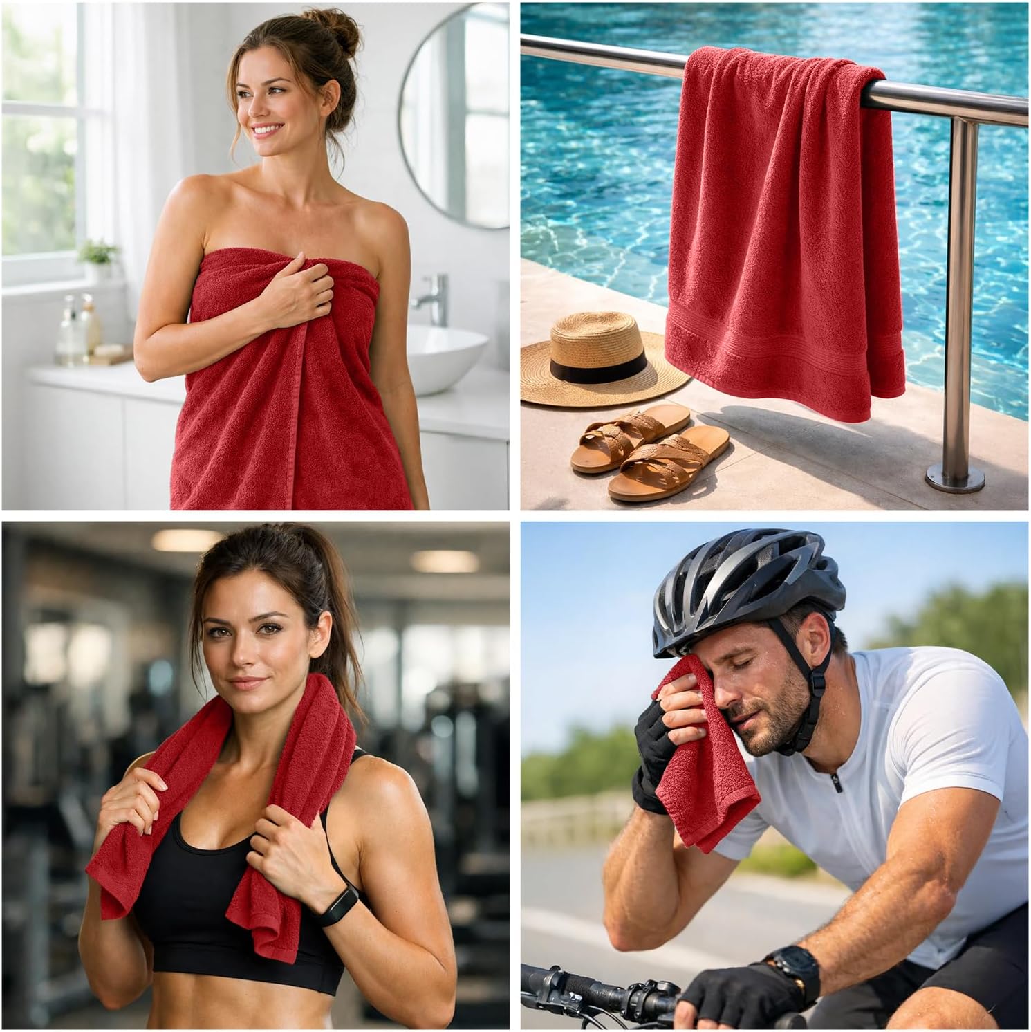 DAN RIVER 8 Piece Luxury Bath Towels for Bathroom, Towel Set, Red | 2 Bath towels, 2 Hand towels, and 4 Wash Cloths