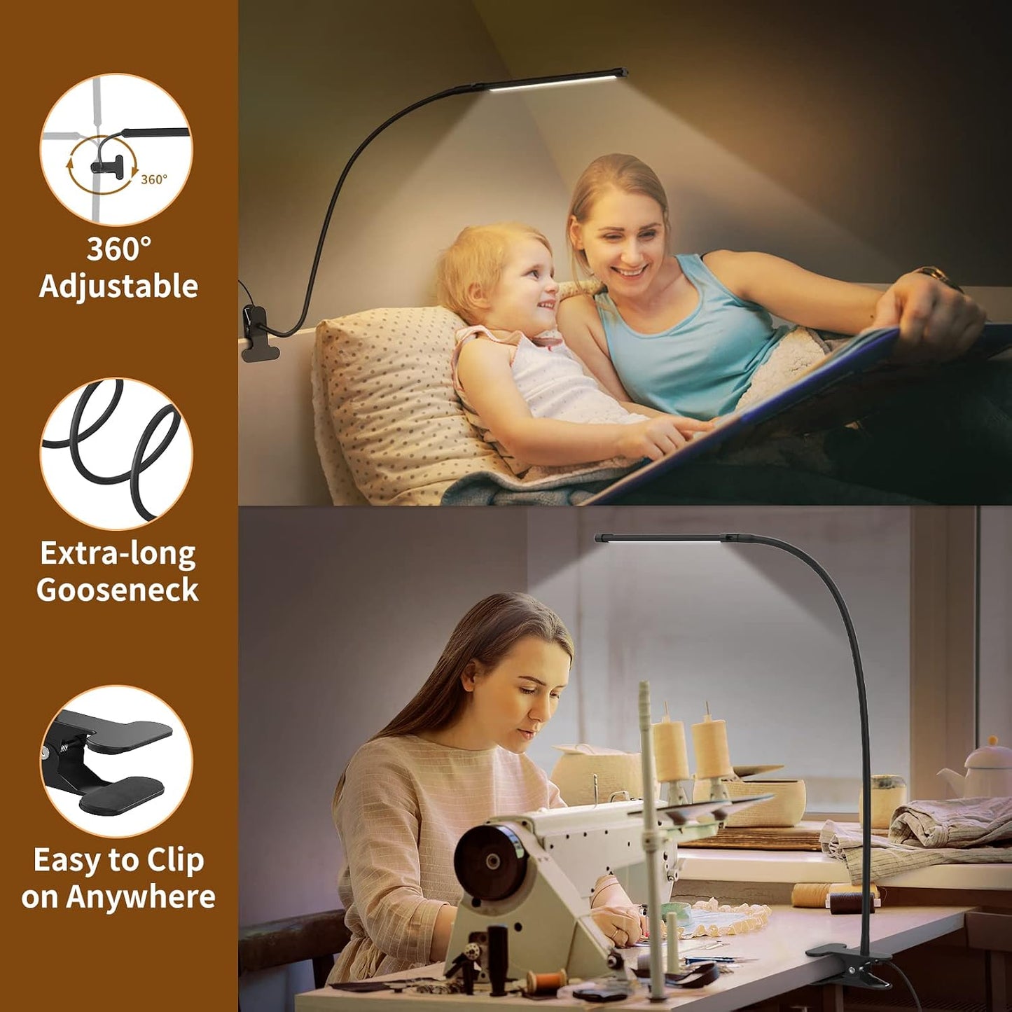 iZELL LED Desk Lamp for Home Office with Clamp [77 LEDs Light 3 Color Modes & 10 Brightness Levels] Flexible Gooseneck