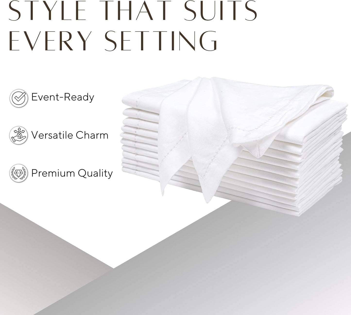 Ramanta Home White Linen Cloth Dinner Napkin Set of 12, 18x18 Inch | Reusable Dinner Cotton Washable Hemstitched Linen