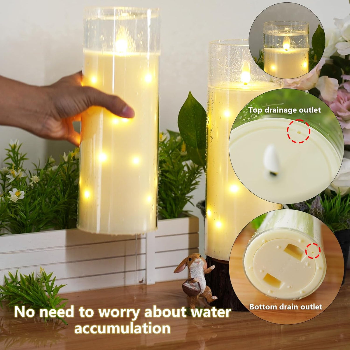 kakoya 11" x 4" Large Outdoor Waterproof Flameless LED Candles with Remote and Timer,Acrylic Pillar Candles Battery