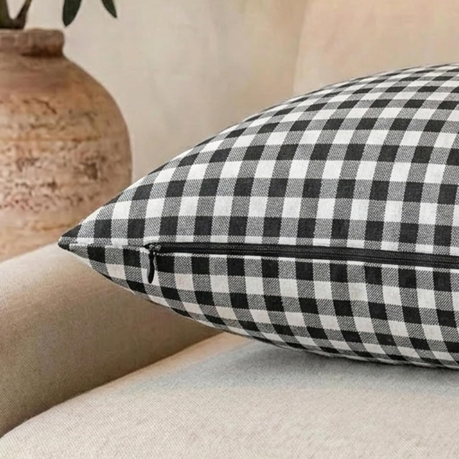 Black Plaid Throw Pillow Covers Black and White Gingham Pillow / Black Gingham / 18 x 18 / Set of 2