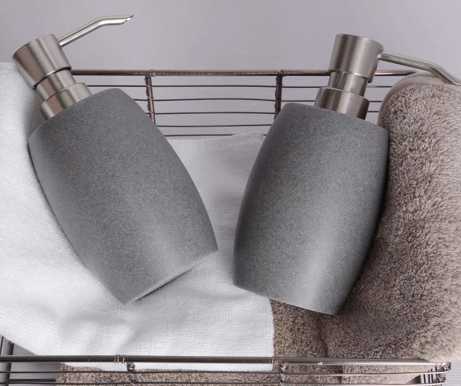 Clasin Home Sandstone Textured Resin Soap Dispenser with Metallic Pump and Waterproof Bottle Labels for Bathroom