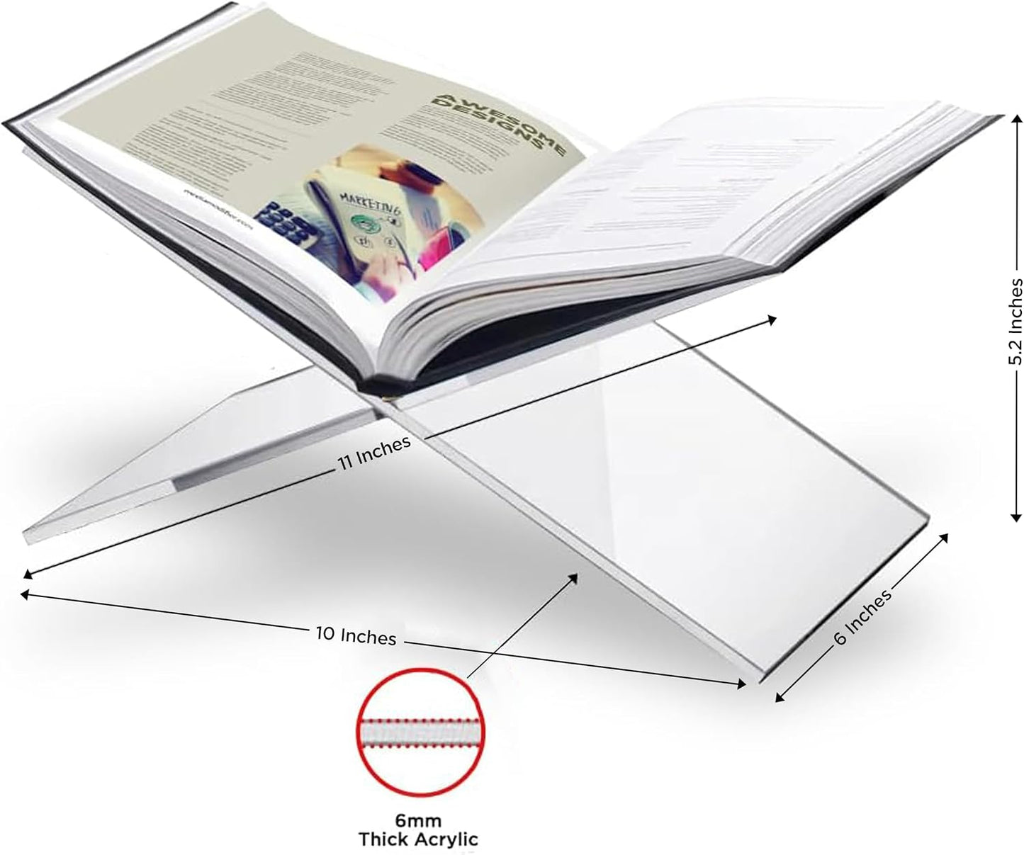 Acrylic Book Holder / 6mm Transparent / 11 x 6 x 5.2
