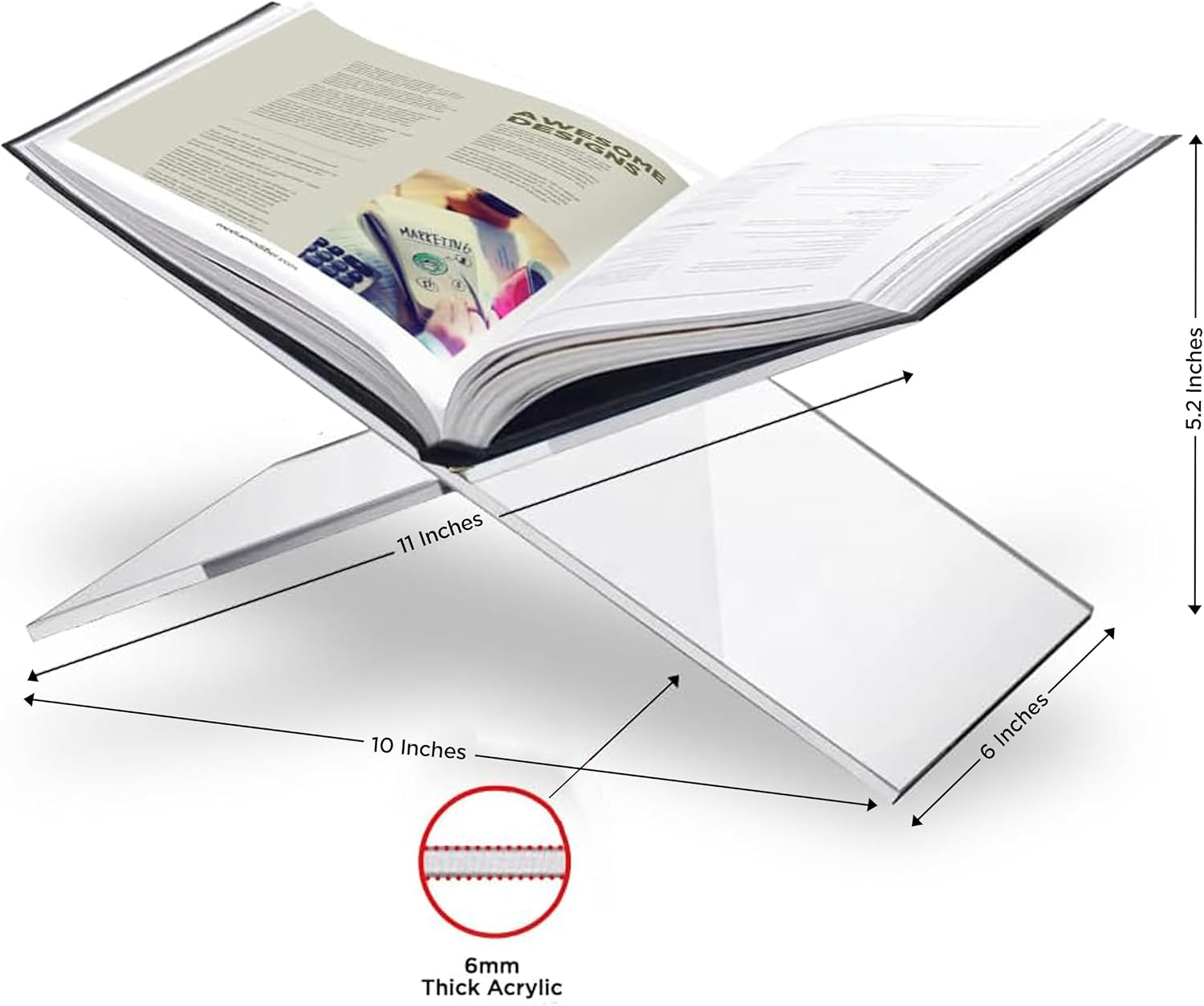 Acrylic Book Holder / 6mm Transparent / 11 x 6 x 5.2