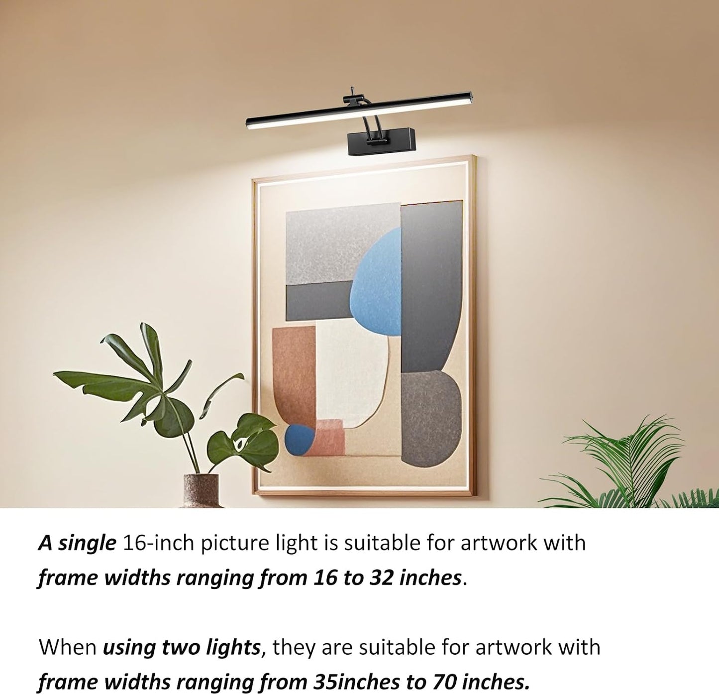 Yuichoy 2 Pack Picture Lights for Wall Battery Operated, 16 inch Wireless Art Lighting for Painting, 6 Colors Picture