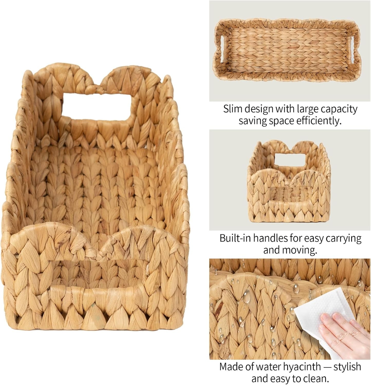Scalloped Edge Wicker Basket for Toilet Paper Storage / Rectangle