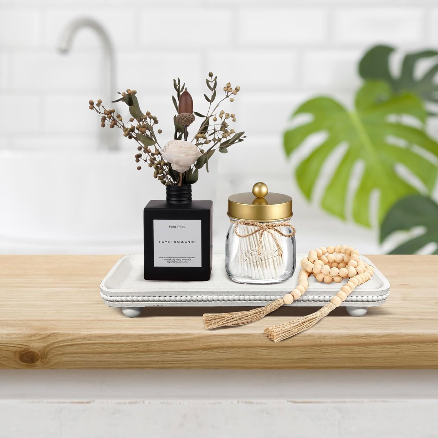 Oval Wooden Decorative Tray / White