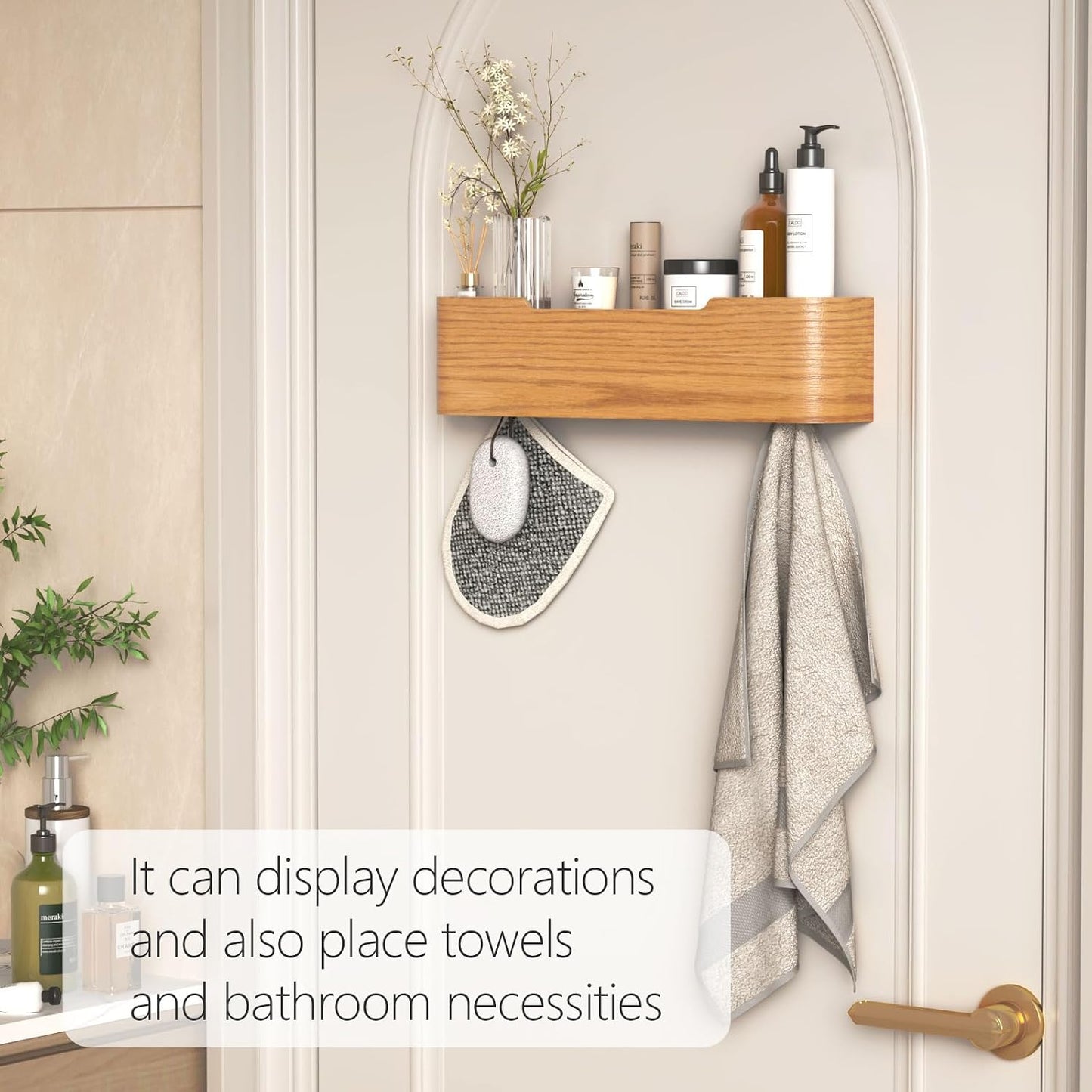 Coat Rack Wall Mount with Hidden Hooks Modern Key Holder Wood Entryway Hook with Shelf for Bedroom Kitchen Hallway