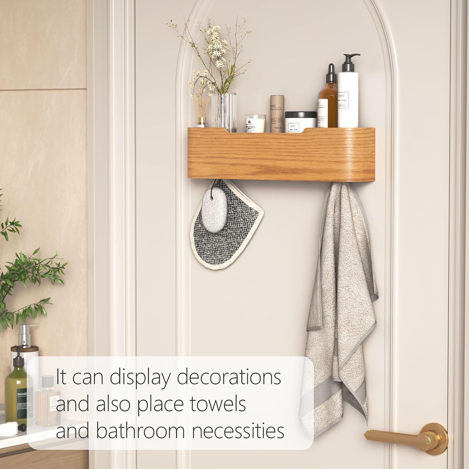 Coat Rack Wall Mount with Hidden Hooks Modern Key Holder Wood Entryway Hook with Shelf for Bedroom Kitchen Hallway