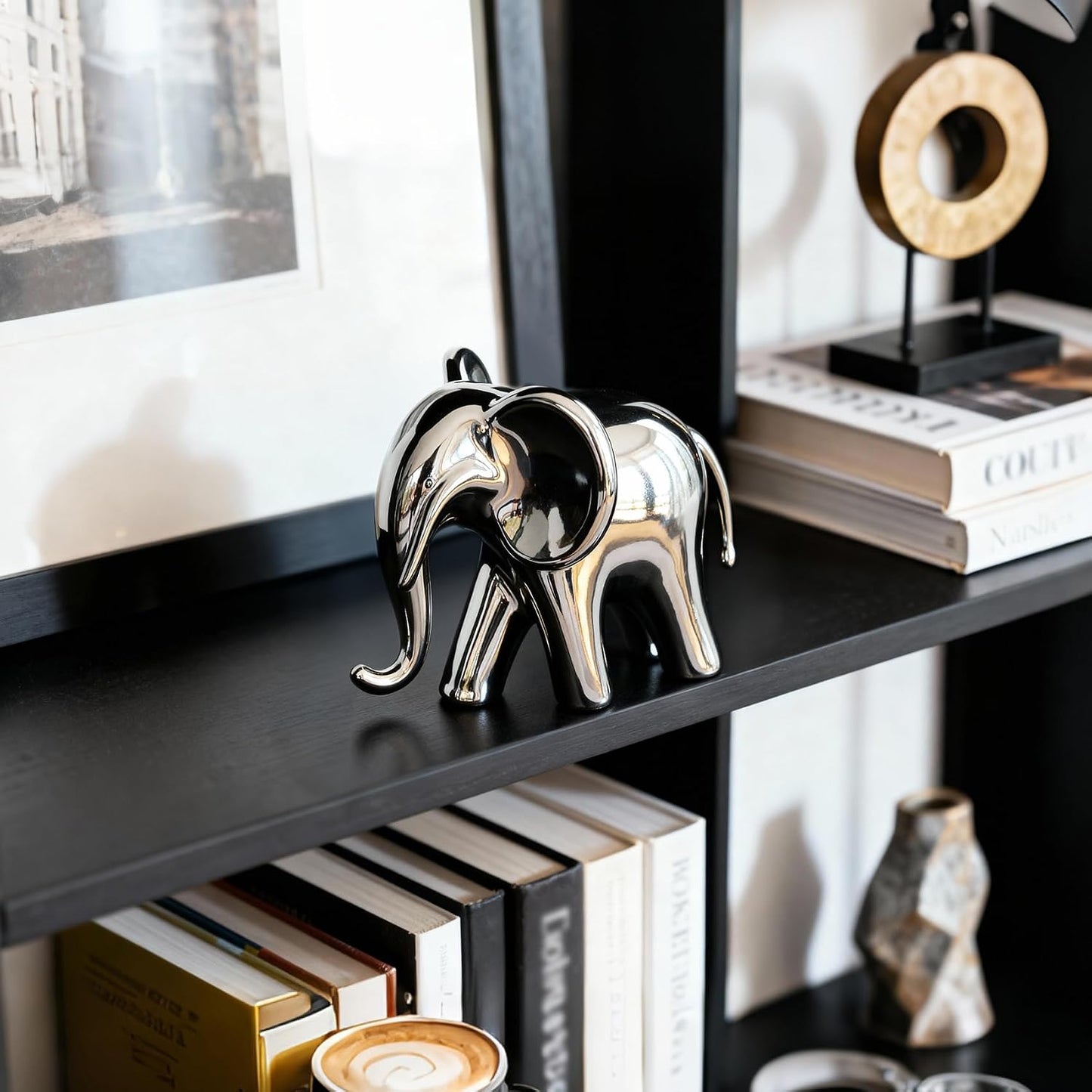 Ceramic Elephant Statue / Silver / Male