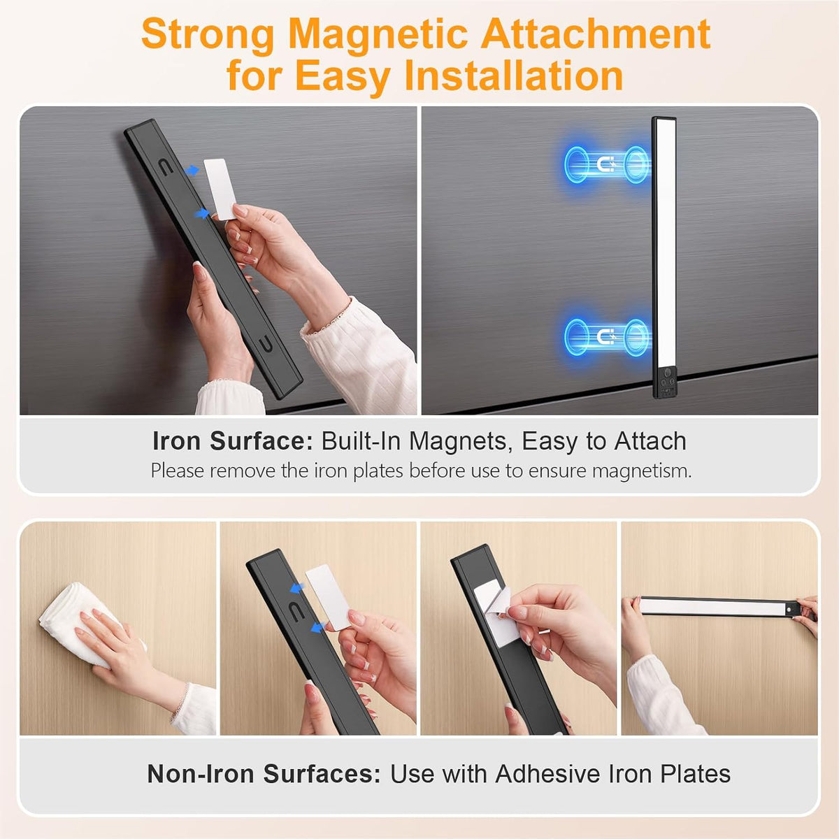 Gritin 14.7inch Under Cabinet Lighting Rechargeable 2 Pack | 3 Color Temps & 5 Brightness,Super Bright,4 Modes,Motion