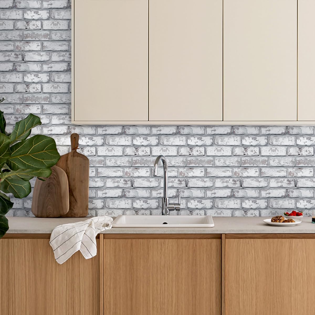3D Peel and Stick Faux Brick Wall Panels for Quick DIY Wall Decor | Retro Gray White, 10 Pcs 11.8" x 11.8", Not Real