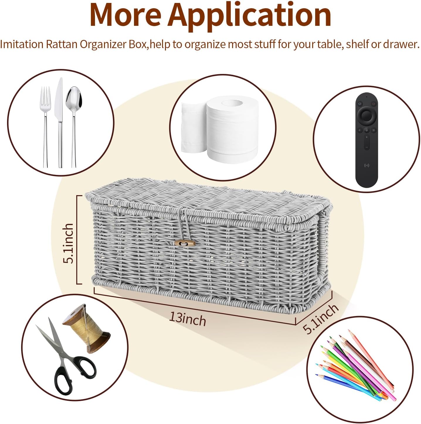 Desk Handwoven Rattan Cord Hider Cable Organizer Box / Grey