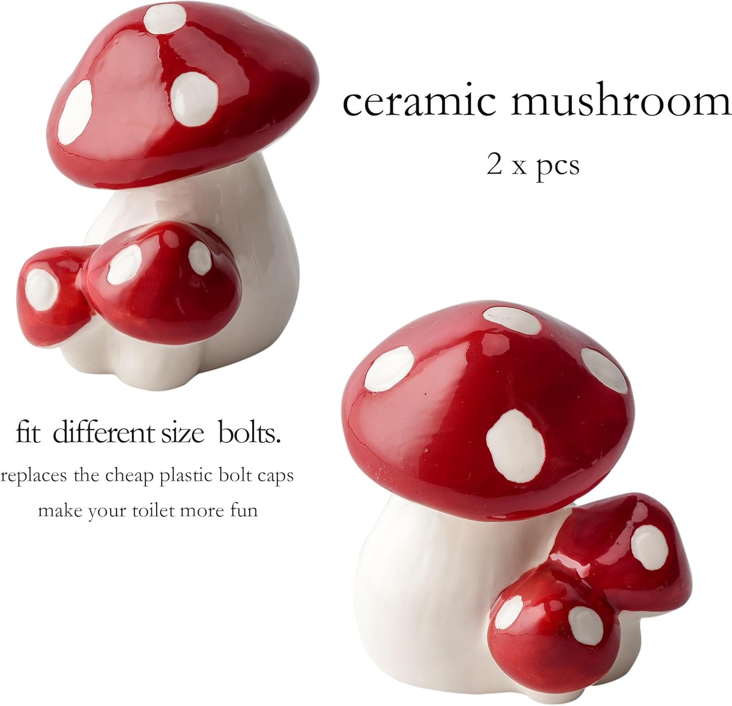 Ceramic Mushroom Decor Covers Toilet Screw Covers Bolts / Red Mushroom / Set of 2