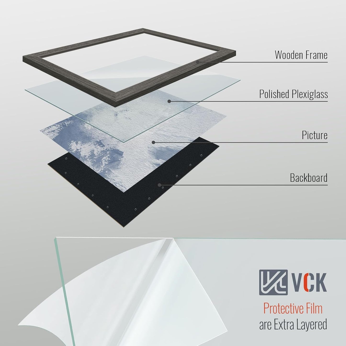 VCK 8.5 by 11 Picture Frame Grey 4 Pack, Wide Thick Wood Border, for Photo | Exclusive Woodgrain, Wall/Tabletop, HD