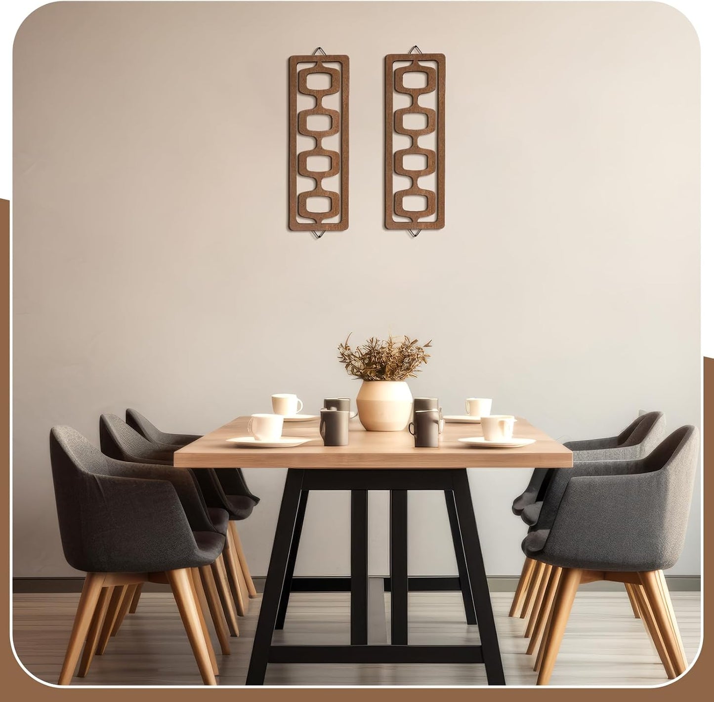 Mid Century Modern Wall Art Wood Mid Century Elegance Decor Accents Abstract Wall / Brown / Set of 2
