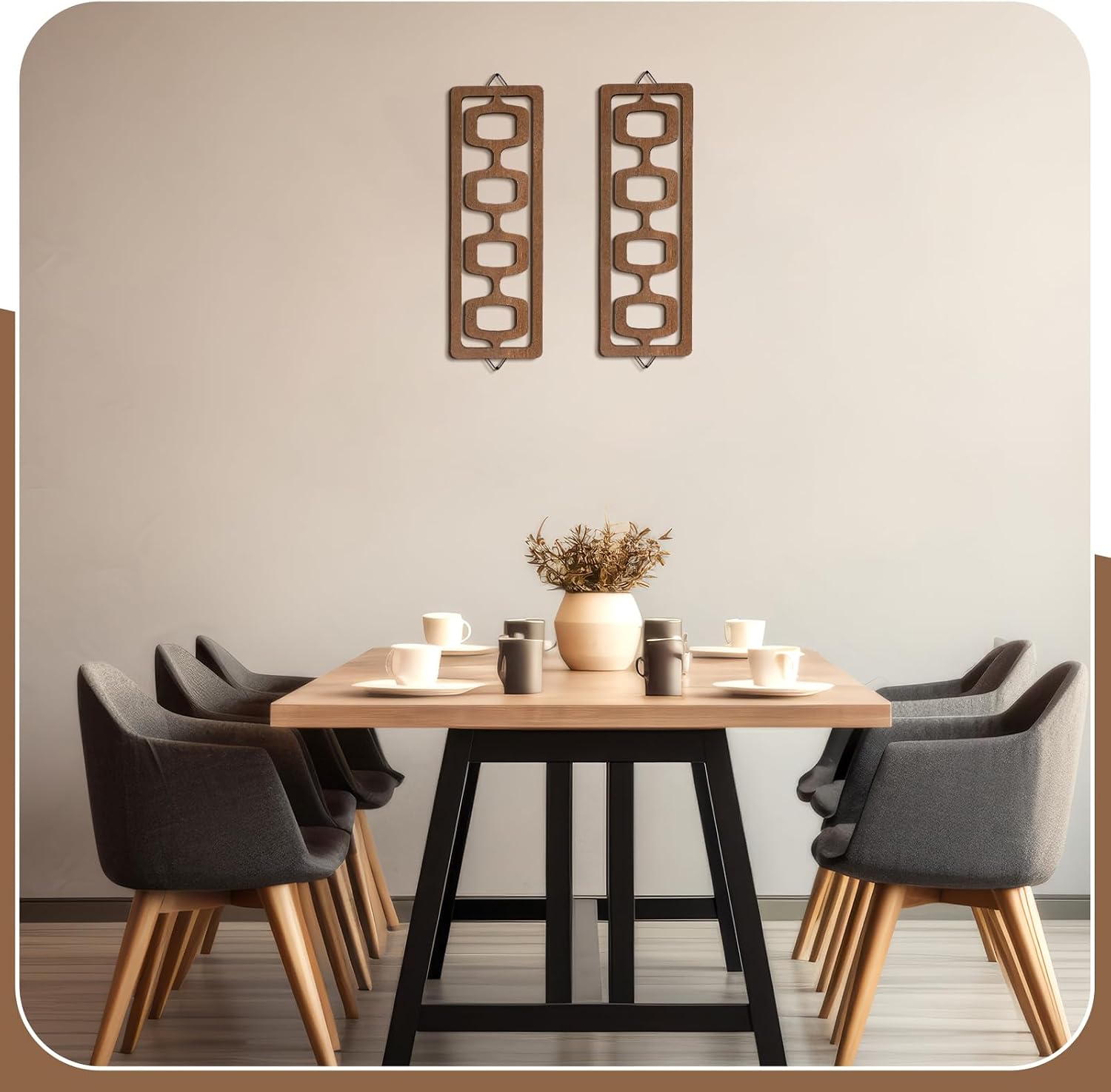 Mid Century Modern Wall Art Wood Mid Century Elegance Decor Accents Abstract Wall / Brown / Set of 2