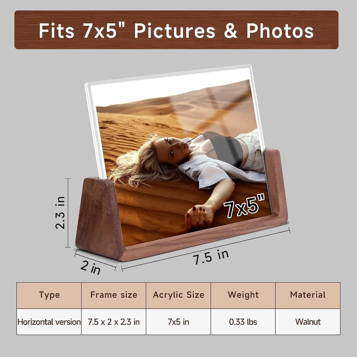 Solid Rustic Wooden Photo Frames / Horizontal / 5 x 7