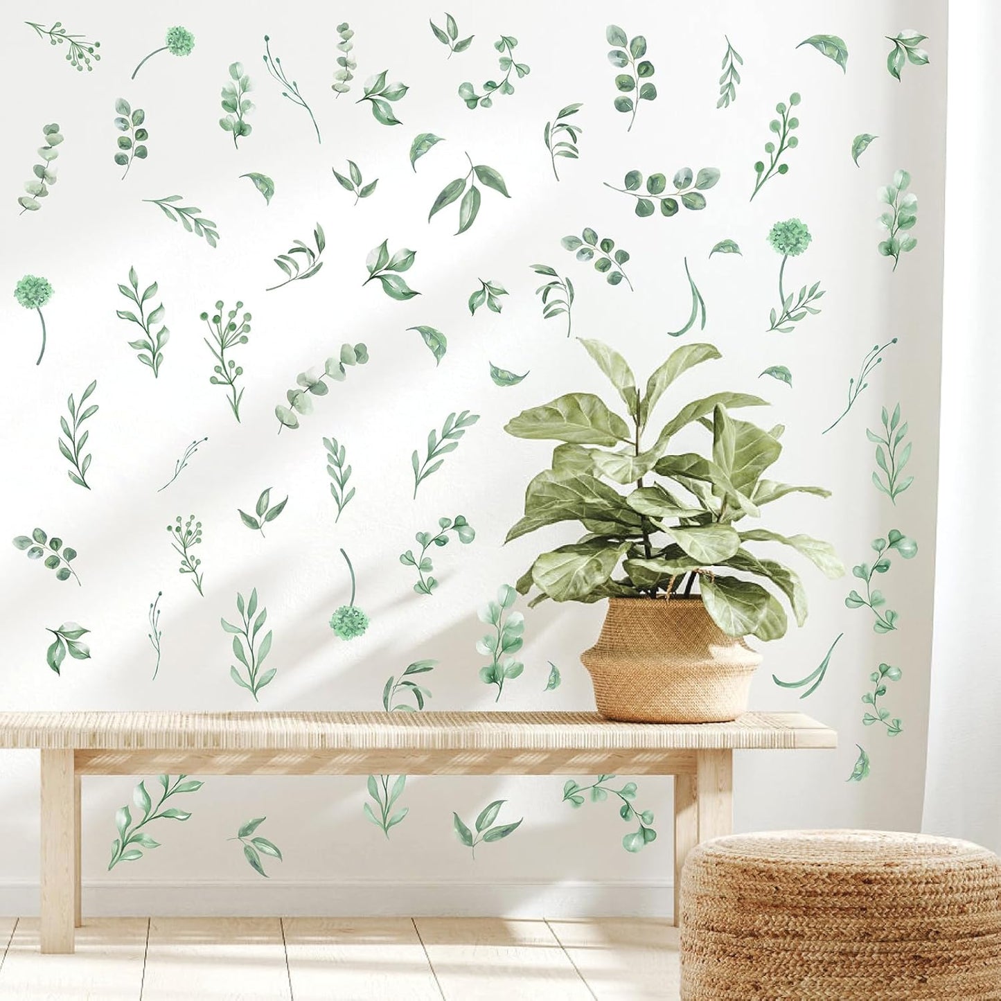 Leaves Wall Stickers Boho Leaves Wall Decals Watercolor Botanical Modern Wall / Leaf / Green