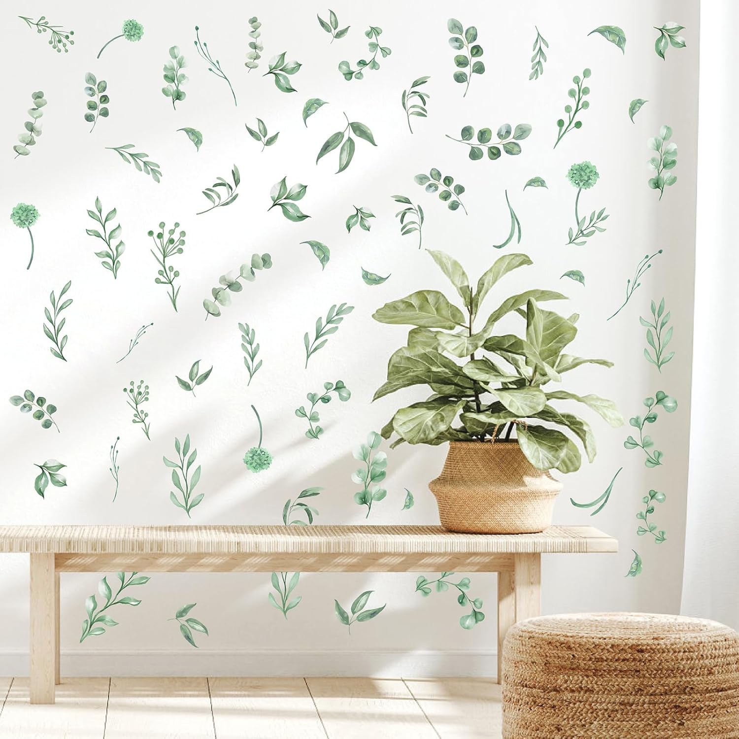 Leaves Wall Stickers Boho Leaves Wall Decals Watercolor Botanical Modern Wall / Leaf / Green