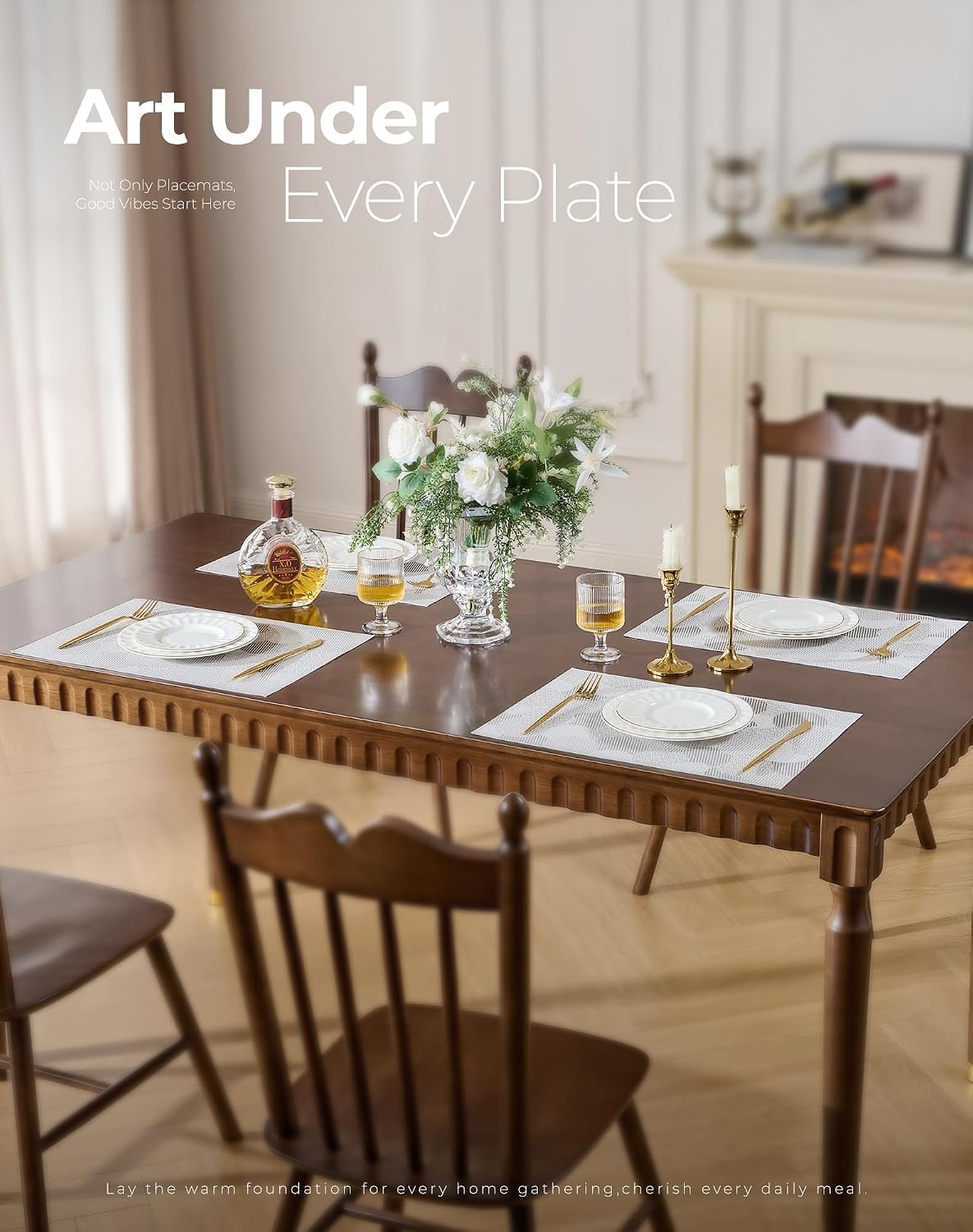 Leetaltree Woven Vinyl Placemats Set of 8,White Ball | Waterproof & Washable Dining Table Mats for Wedding