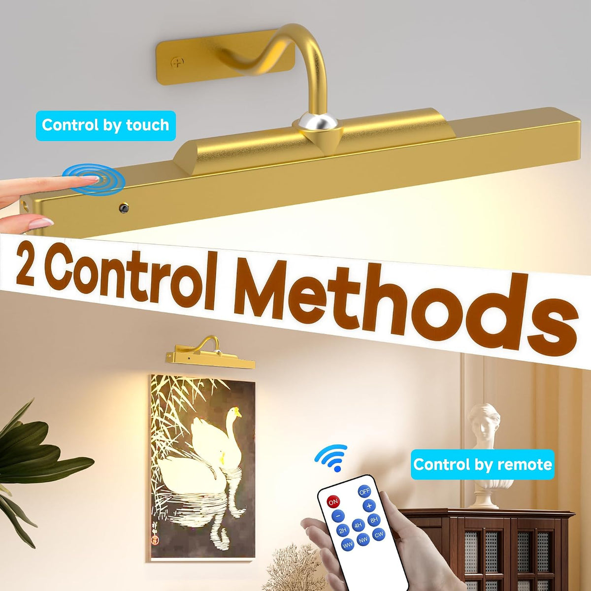 Picture Light for Wall, 4400mAh Rechargeable Battery Gallery Lighting,Wireless Remote Control Dimmable for Posters