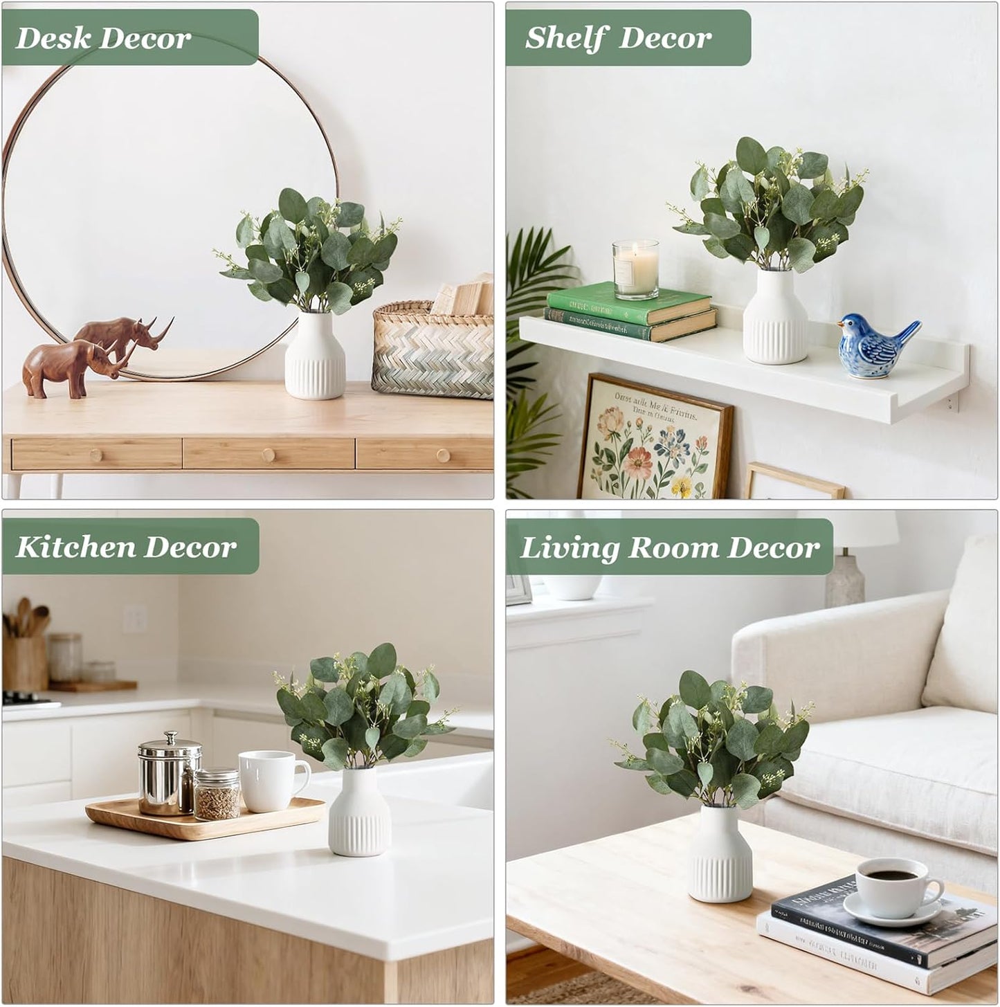 Artificial Eucalyptus Stems in Ceramic Vase Centerpiece Table Decorations Modern / White / Small