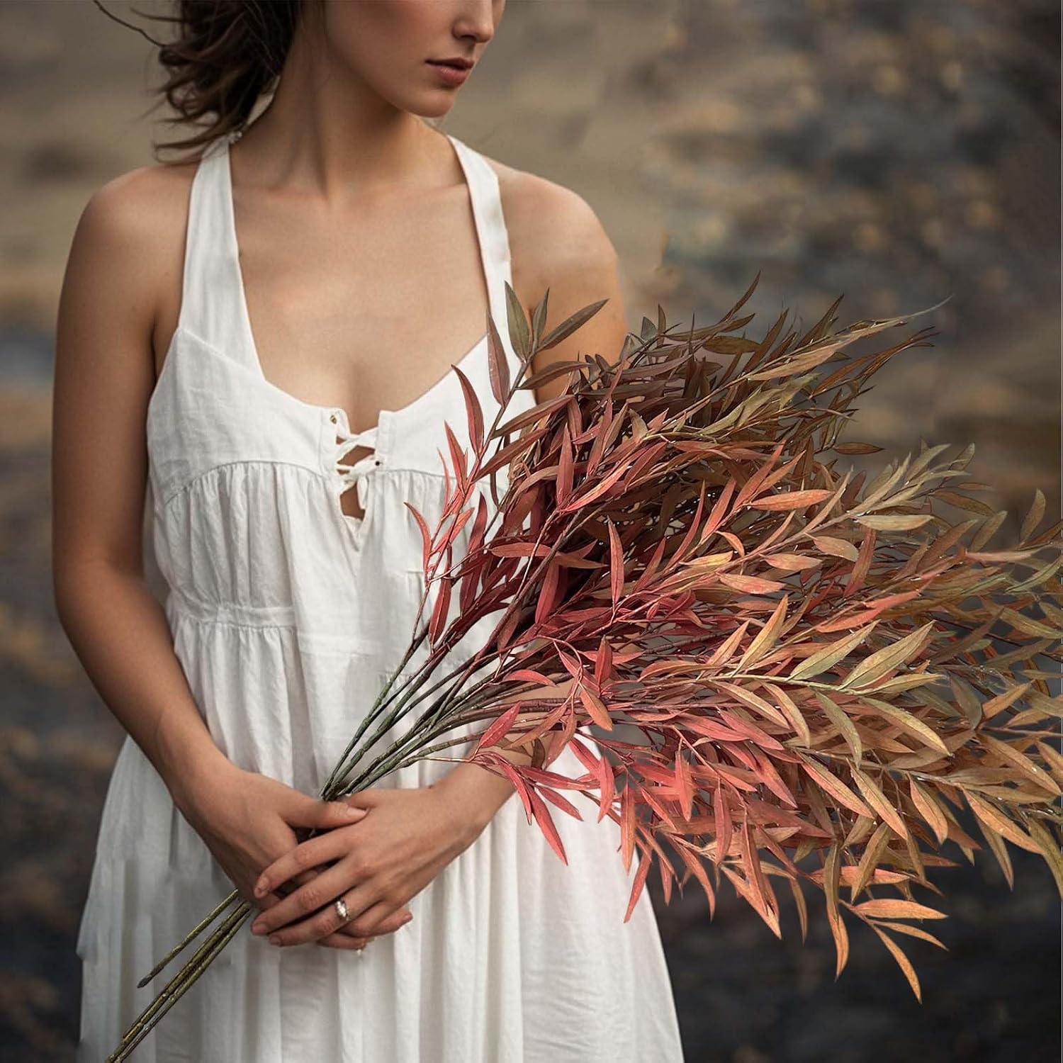4 Bundles Artificial Fall Leaves Stems / 41.3 Inch