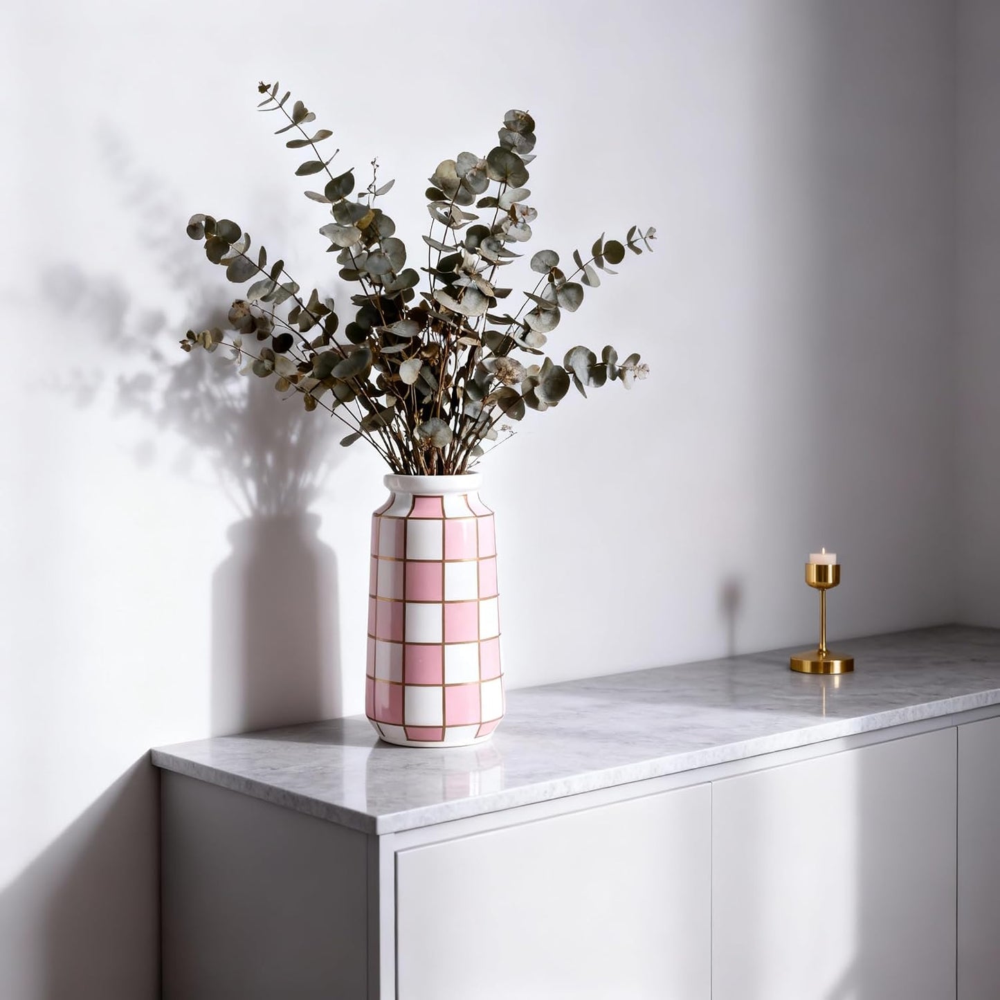 Black and White Ceramic Vase / Pink