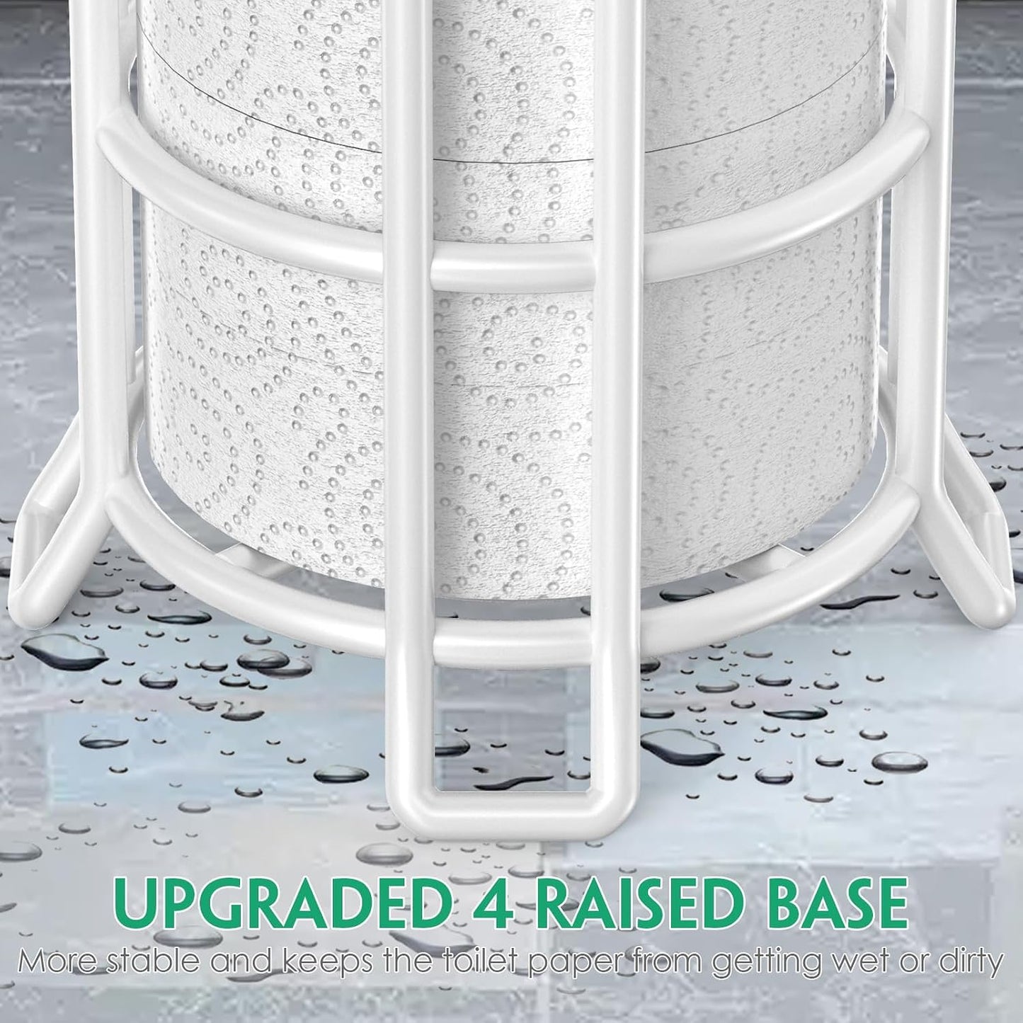 TomCare Toilet Paper Holder Free Standing with Shelf, Stable 4 Raised Feet | Stores 4 Mega Rolls, Tool-Free Assembly