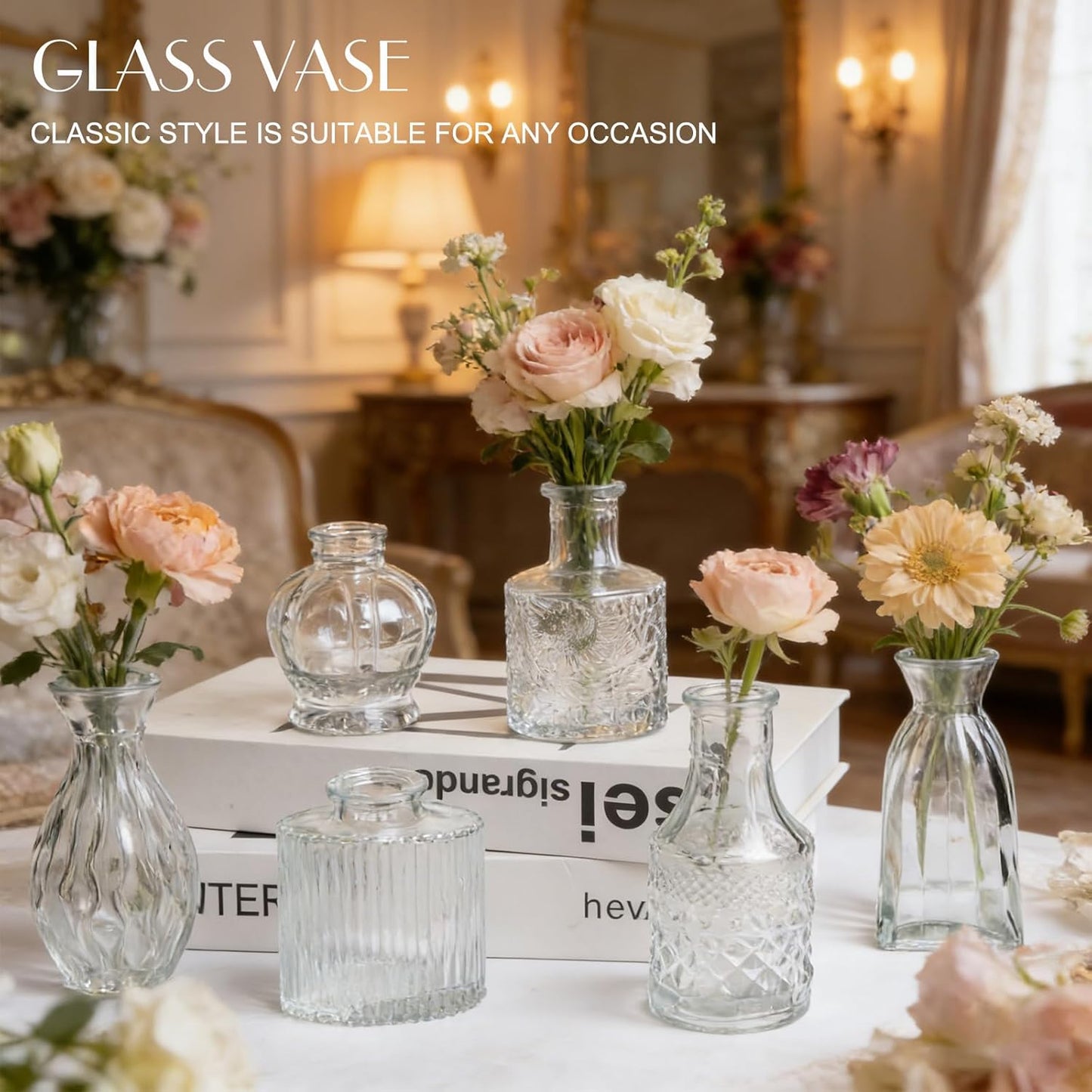 Glass Vase / Petal Petite Small Glass Bud Vase / Clear / Set of 6