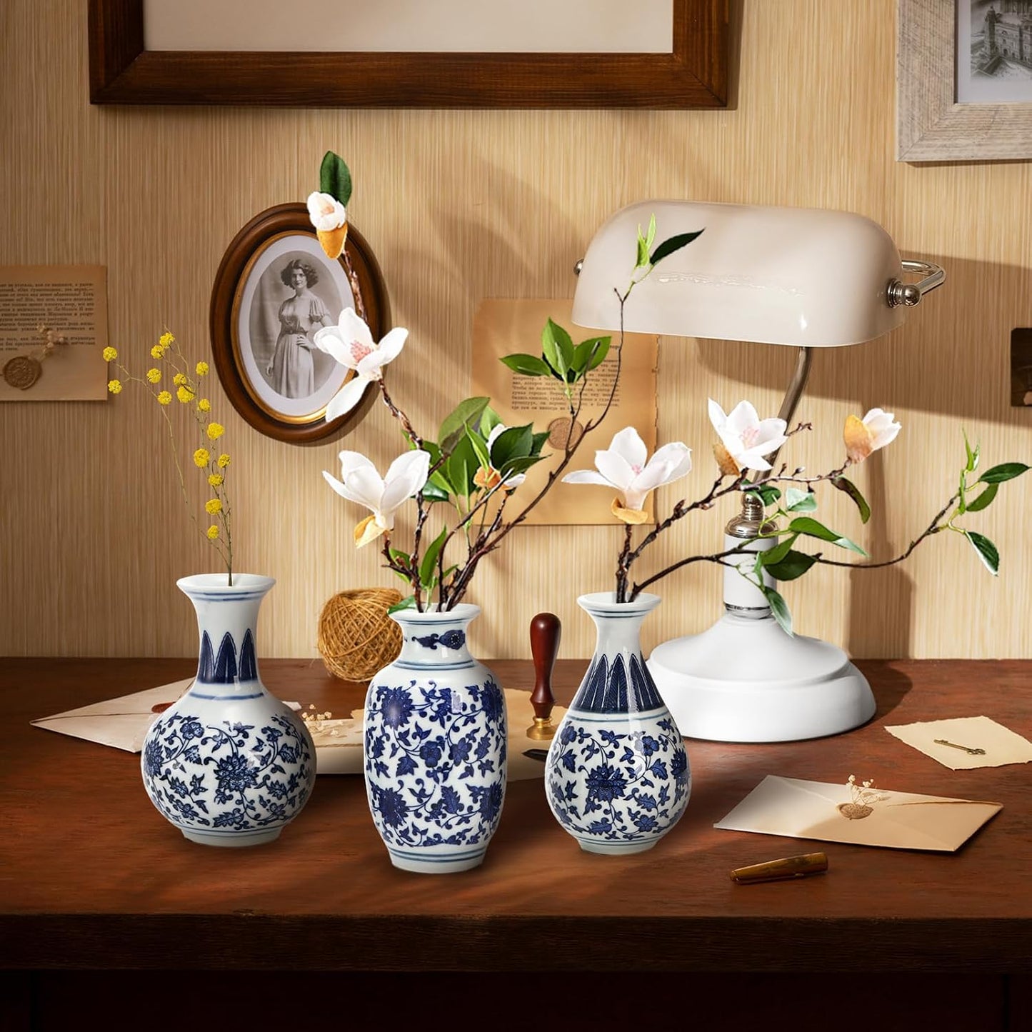 Tall Mini Vintage Vase Chinoiserie Vases / Blue / 5 Inch / Set of 3