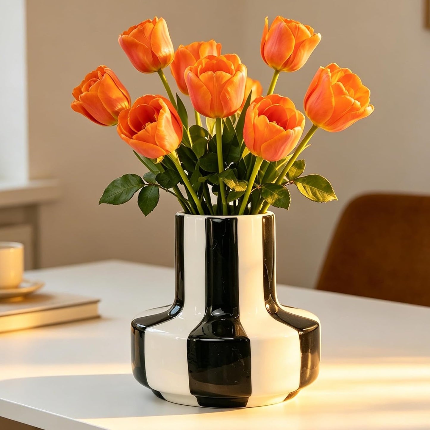 Striped Ceramic Vases / Black / 5.5 Inch