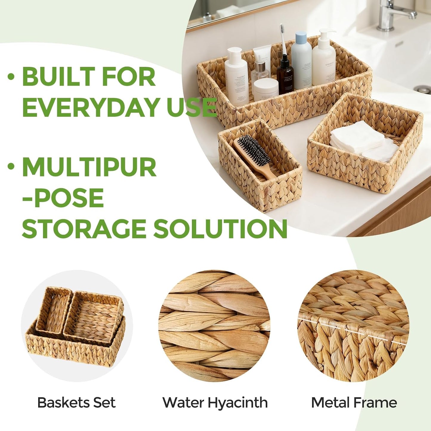 Large and Small Wicker Baskets Set / Natural / Set of 3