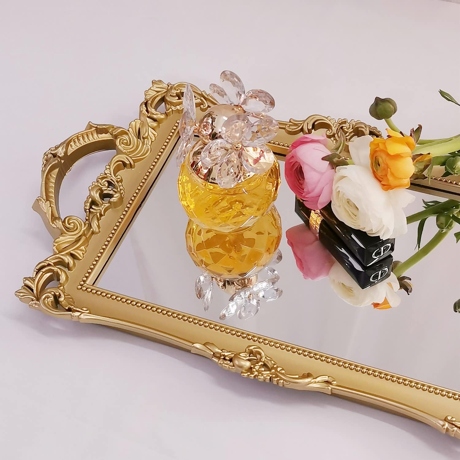 Serving Tray / Makeup Organizer / Gold / 13 x 7.8