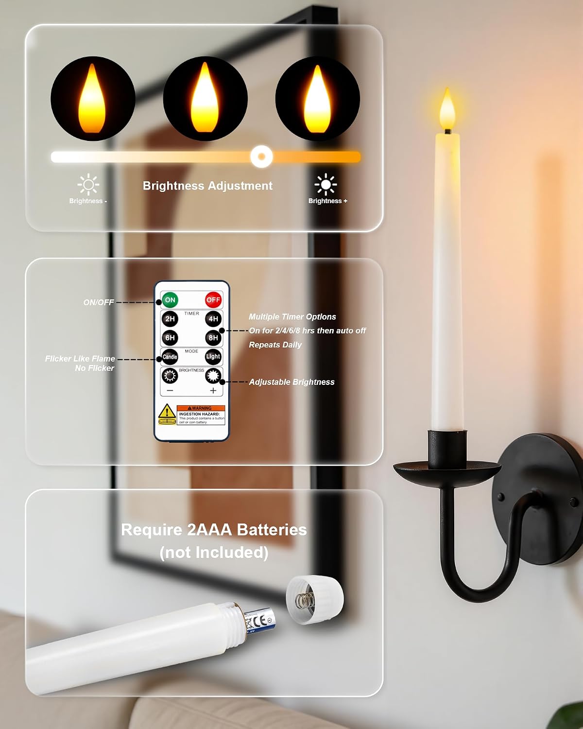 Homemory 6 Pcs Waxy Flameless Taper Candles with Remote, Led Candlesticks Classic Tall Candle, Flickering Battery