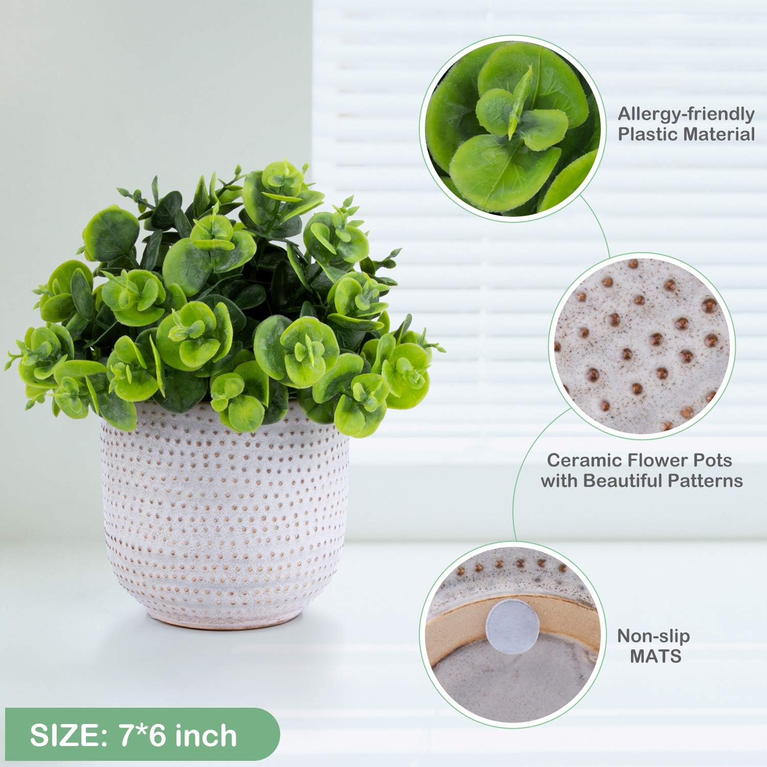 Artificial Plants in Ceramic Planter Lysimachia Fake Succulent Flowers Potted / Green