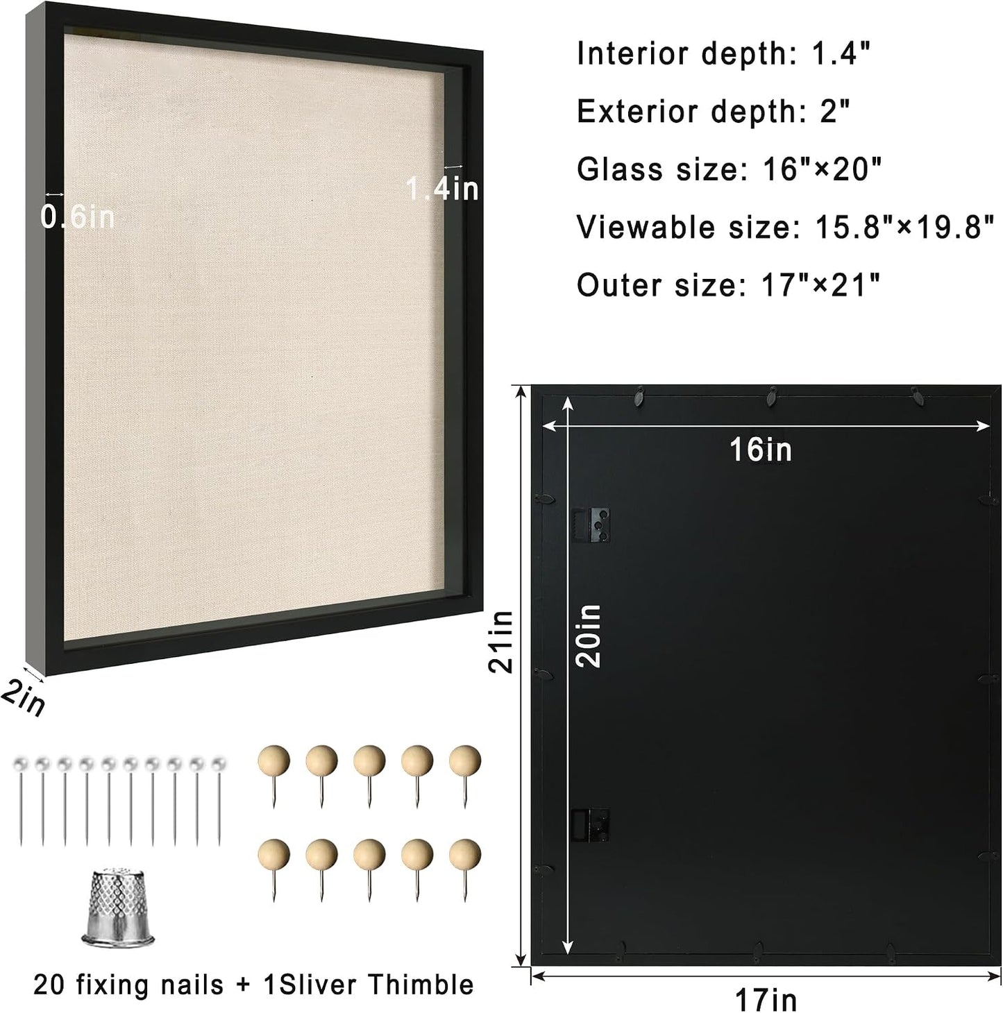 16x20 Large Shadow Box Picture Frame with Soft Linen Back, Black Wooden Youth Kids Jersey Frame Display Case with