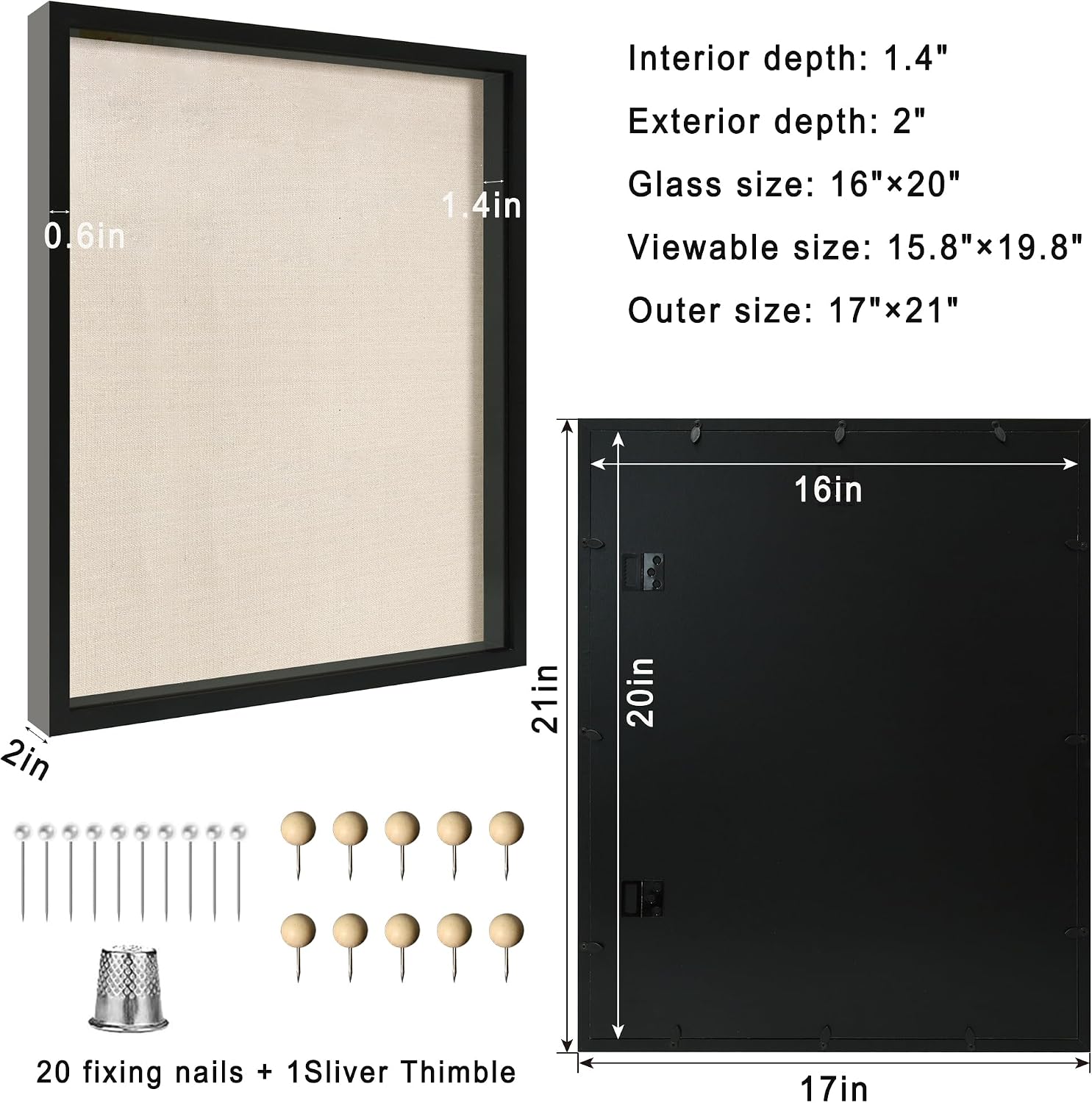 16x20 Large Shadow Box Picture Frame with Soft Linen Back, Black Wooden Youth Kids Jersey Frame Display Case with
