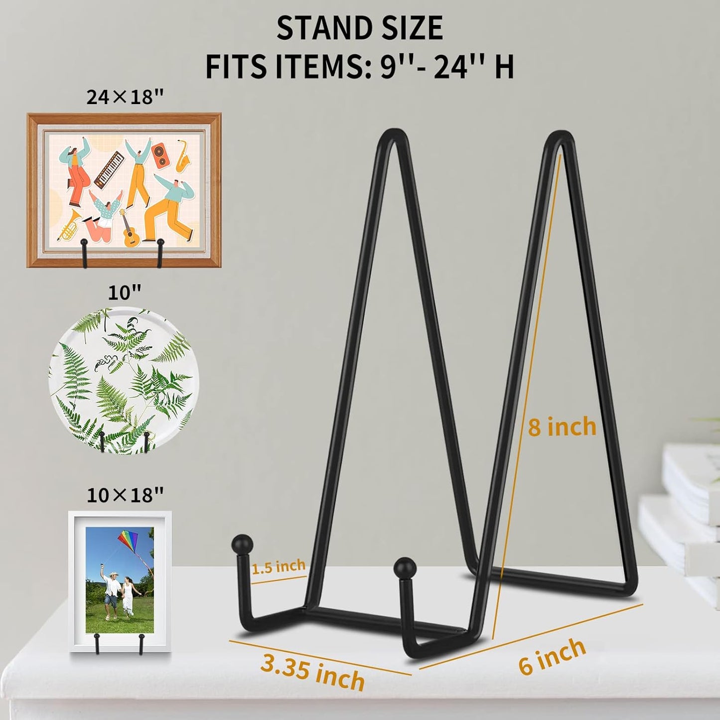 Black Metal Plate Holder Display Stands for Picture / Black 8 In / 8 Inch / Set of 3