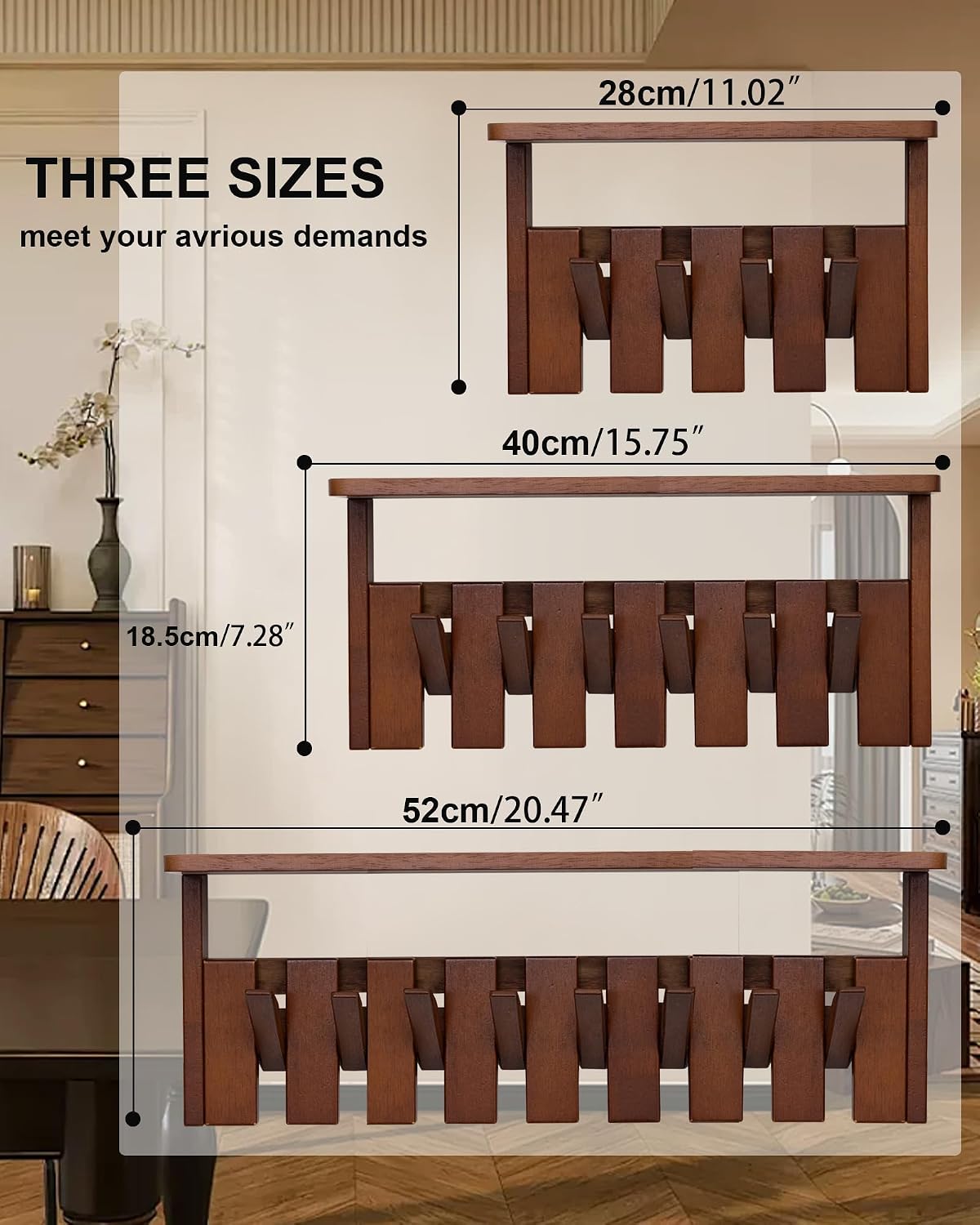 Wooden Coat Rack Wall Mount with Shelf, Heavy Duty Entryway Organizer with 6 Hooks,Coat Hooks Hanger for Coats, Hats