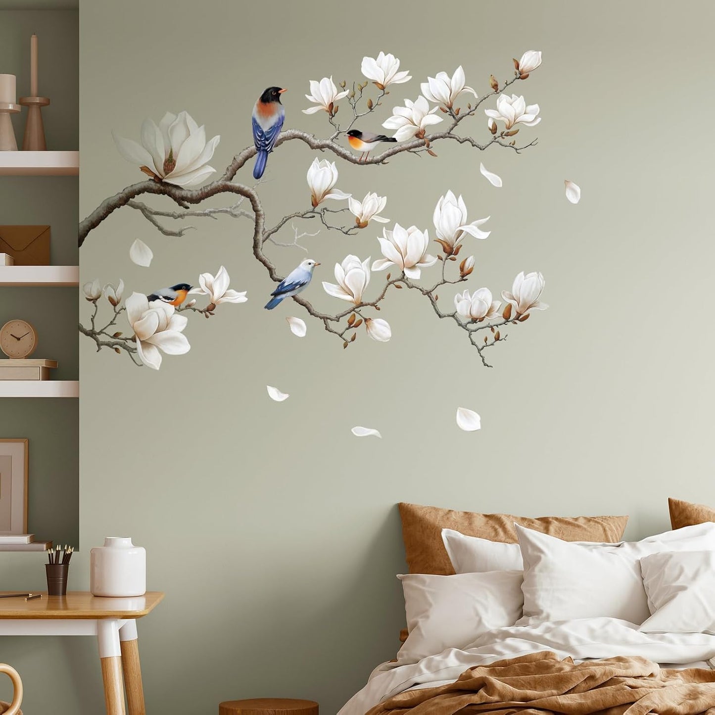 Branches Corner Wall / Left Magnolia Flower / White