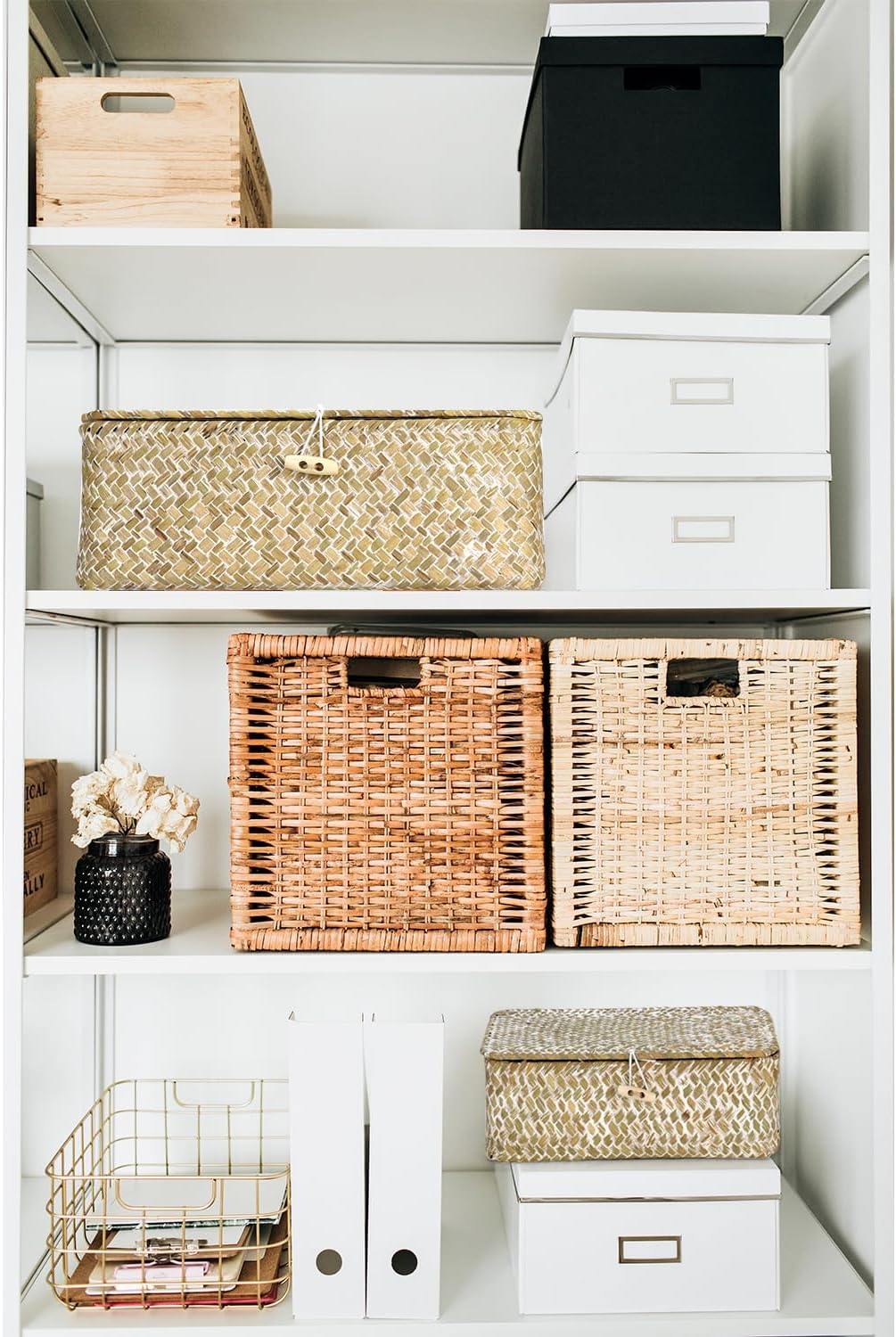 Seagrass Basket Set / 4-Piece Rattan Wicker Storage Baskets in Assorted Sizes