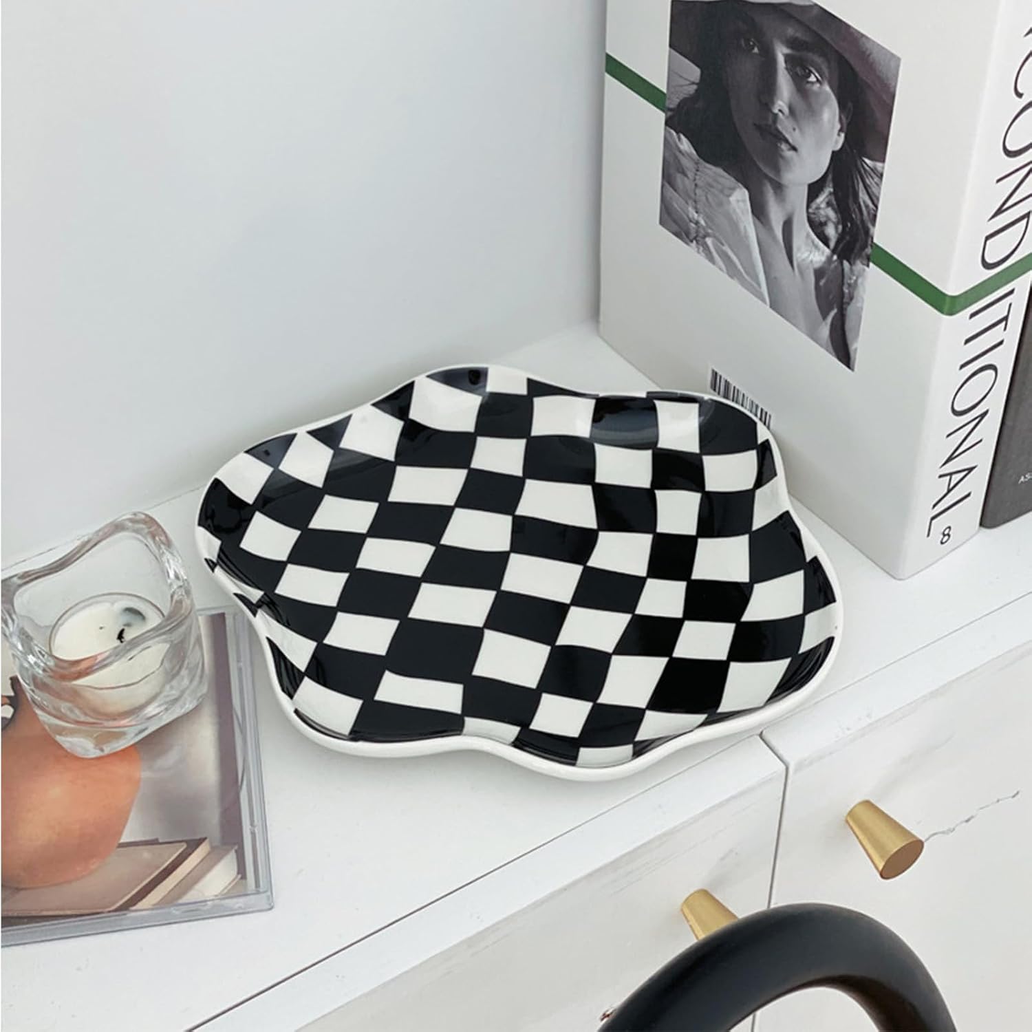 Ceramic checkered jewelry tray / Black