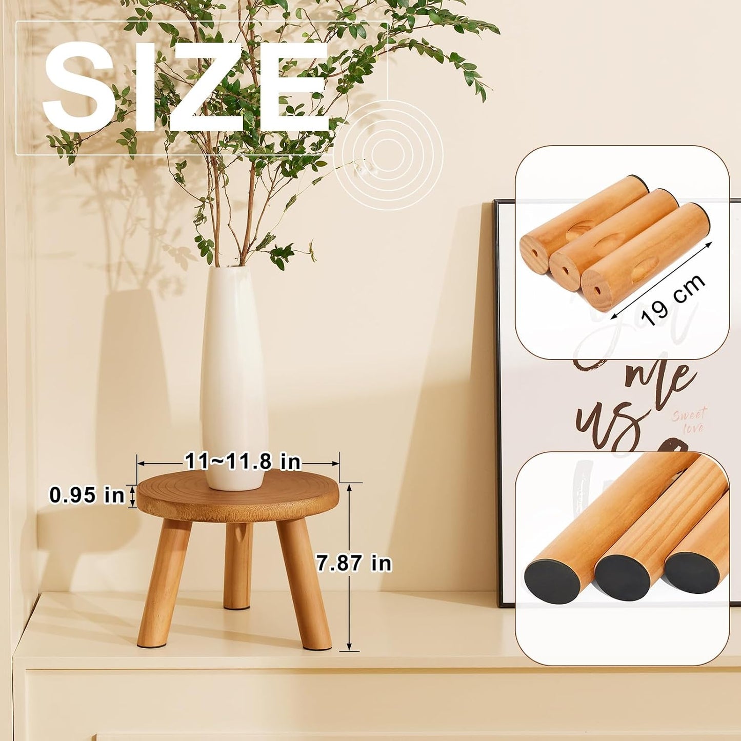 2 Pcs Plant Stand Indoor,11-12" Wood Plant Stand Holder with Growth Ring | Solid Wood Mid Century Modern Round Plant