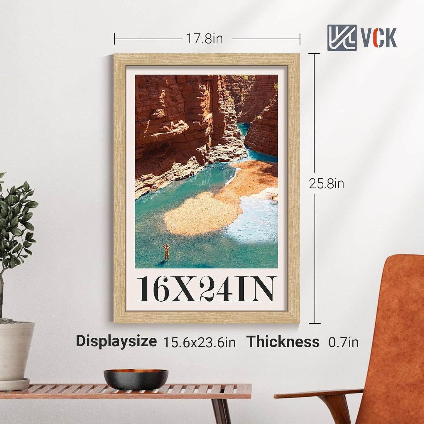 VCK 16x24 Frame Oak 4 Pack, Wide Thick Wood Border, for Poster/Prints | Exclusive Woodgrain, Wall Hanging, HD