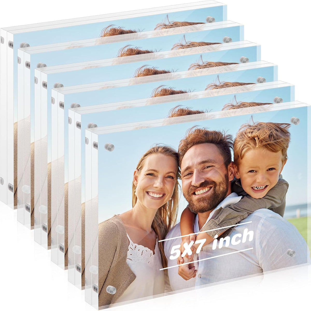 6 Pcs 5 x 7 Inch Acrylic Picture Frames, Clear Acrylic Photo Business Card Frame Desktop Display Double Sided Wallet