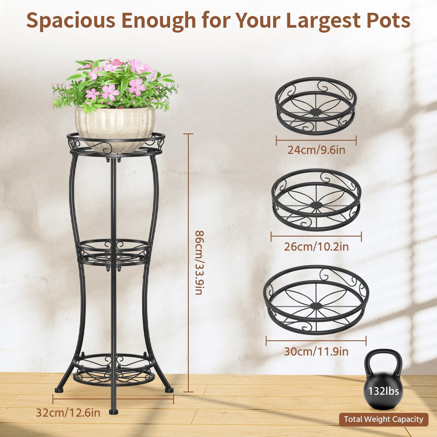 LASZOLA 3 Tiers Metal Corner Plant Flower Stand Tall Indoor Outdoor, Black | Heavy Duty Small Holder Shelf for Multiple